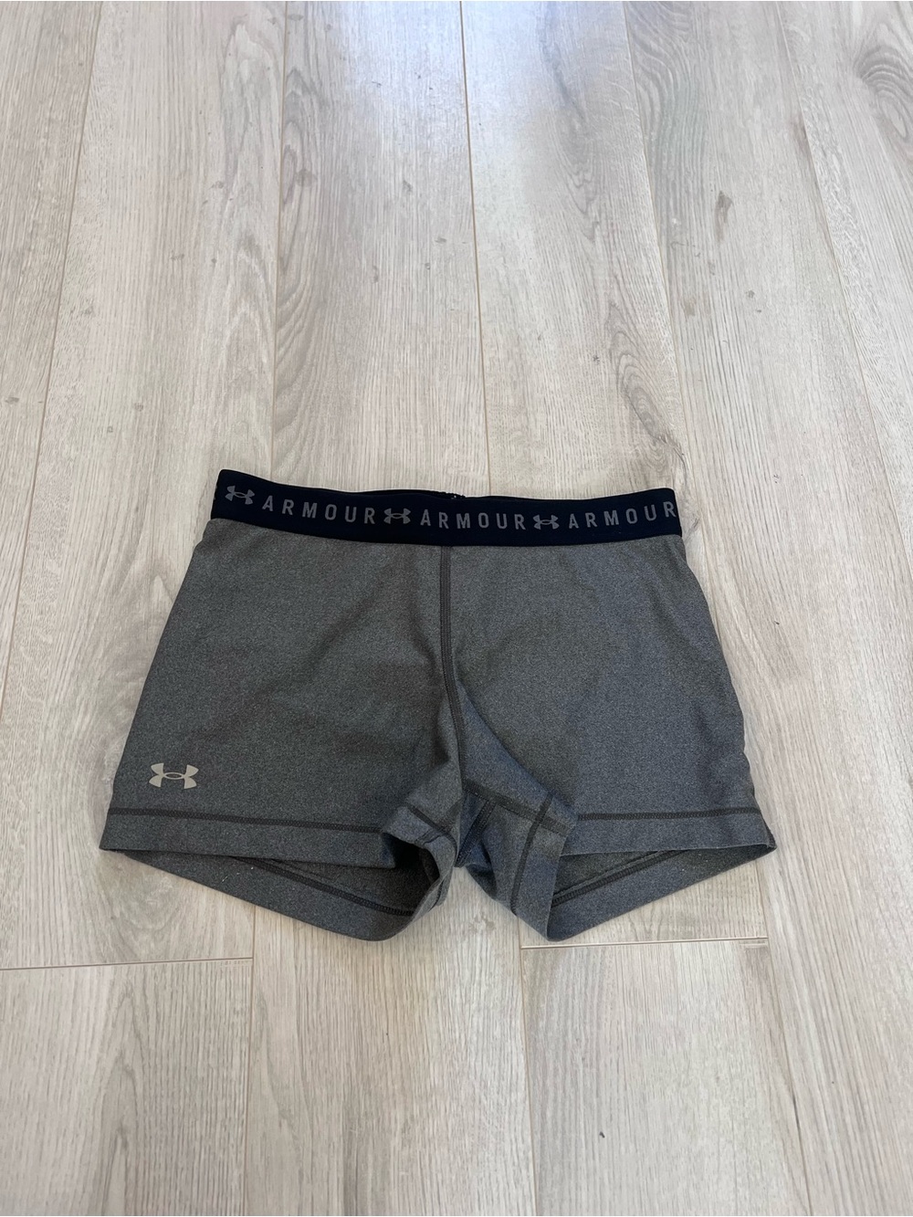 Under Armour Women's Charcoal Gray Athletic Shorts with Black Waistband